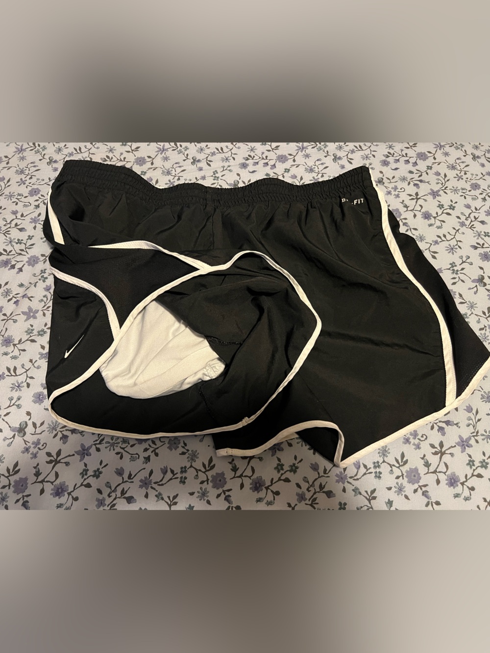 Black Nike Dri-Fit Women's Athletic Shorts with White Trim - Picture 4 of 4